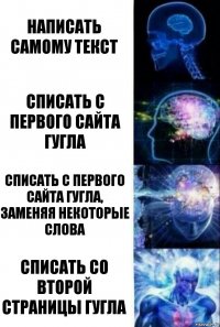 написать самому текст списать с первого сайта гугла списать с первого сайта гугла, заменяя некоторые слова списать со второй страницы гугла