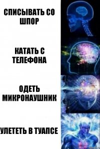 Списывать со шпор Катать с телефона Одеть микронаушник Улететь в Туапсе