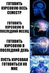 Готовить курсовую весь семестр Готовить курсовую в последний месяц Готовить курсовую в последний день Пусть курсовая готовиться ко мне