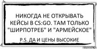 Никогда не открывать кейсы в CS:GO. Там только "Ширпотреб" и "Армейское" P.S. Да и цены высокие