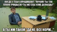 когда у тебя спрашивают:"почему ты так плохо учишься? ты же себе хуже делаешь!" а ты им такой:"да не, все норм..."