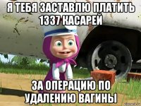 я тебя заставлю платить 1337 касарей за операцию по удалению вагины