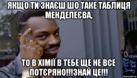 якщо ти знаєш шо таке таблиця менделеєва, то в хімії в тебе ще не все потєряно!!!знай це!!!