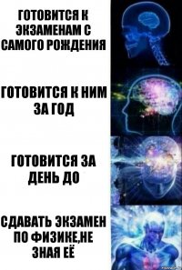 Готовится к экзаменам с самого рождения готовится к ним за год готовится за день до Сдавать экзамен по физике,Не зная её