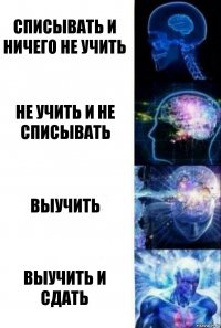 Списывать и ничего не учить Не учить и не списывать Выучить Выучить и сдать