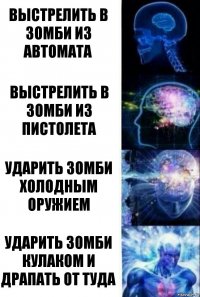 Выстрелить в зомби из автомата Выстрелить в зомби из пистолета Ударить зомби холодным оружием Ударить зомби кулаком и драпать от туда