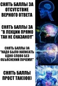 Снять баллы за отсутствие верного ответа Снять баллы за "в лекции прямо так не сказано!!" Снять баллы за "надо было написать одно слово без объяснений почему!" Снять баллы прост так))00)