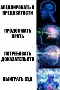 Апеллировать к предвзятости Продолжать врать Потребовать доказательств Выиграть суд