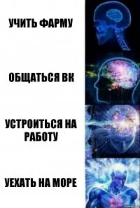 Учить фарму Общаться вк Устроиться на работу Уехать на море