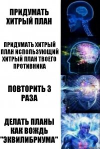 Придумать хитрый план Придумать хитрый план использующий хитрый план твоего противника Повторить 3 раза Делать планы как вождь "Эквилибриума"