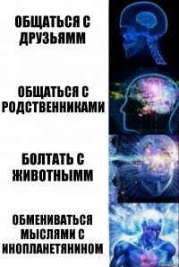 Общаться с друзьямм Общаться с родственниками Болтать с животнымм Обмениваться мыслями с инопланетянином