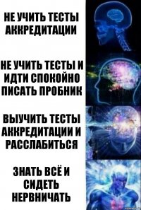 Не учить тесты аккредитации Не учить тесты и идти спокойно писать пробник Выучить тесты аккредитации и расслабиться Знать всё и сидеть нервничать