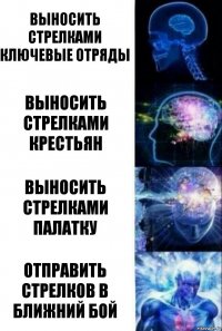 Выносить стрелками ключевые отряды Выносить стрелками крестьян Выносить стрелками палатку Отправить стрелков в ближний бой