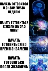 начать готовится к экзамену за неделю начать готовиться к экзамену за 5 минут начать готовиться во время экзамена начать готовиться после экзамена