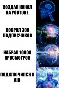 Создал канал на YouTube Собрал 300 подписчиков Набрал 10000 просмотров Подключился к AIR