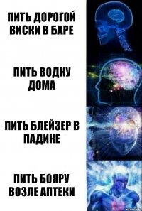 Пить дорогой виски в баре Пить водку дома Пить блейзер в падике Пить бояру возле аптеки