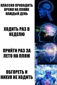 Классно проводить время на пляже каждый день ходить раз в неделю прийти раз за лето на пляж обгореть и нихуя не ходить