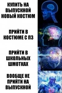 Купить на выпускной новый костюм Прийти в костюме с ПЗ Прийти в школьных шмотках Вообще не прийти на выпускной