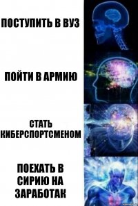 Поступить в ВУЗ Пойти в армию Стать киберспортсменом Поехать в Сирию на заработак