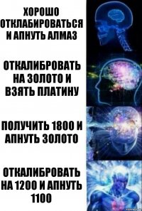 Хорошо отклабироваться и апнуть алмаз Откалибровать на золото и взять платину Получить 1800 и апнуть золото ОТКАЛИБРОВАТЬ НА 1200 И АПНУТЬ 1100