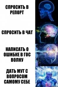 Спросить в репорт Спросить в чат Написать о ошибке в гос волну Дать мут с вопросом самому себе