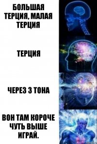 БОЛЬШАЯ ТЕРЦИЯ, МАЛАЯ ТЕРЦИЯ ТЕРЦИЯ ЧЕРЕЗ 3 ТОНА ВОН ТАМ КОРОЧЕ ЧУТЬ ВЫШЕ ИГРАЙ.