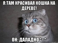 я:там красивая кошка на дереве! он: даладно^~^