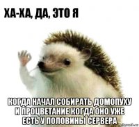  когда начал собирать домопуху и процветание когда оно уже есть у половины сервера