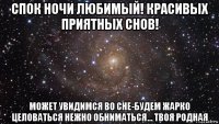 спок ночи любимый! красивых приятных снов! может увидимся во сне-будем жарко целоваться нежно обниматься... твоя родная