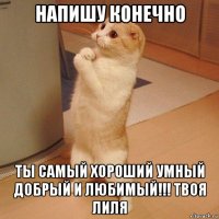 напишу конечно ты самый хороший умный добрый и любимый!!! твоя лиля