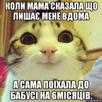 коли мама сказала що лишає мене вдома а сама поїхала до бабусі на 6місяців.