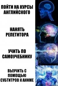 Пойти на курсы английского Нанять репетитора Учить по самоучебнику Выучить с помощью субтитров к аниме