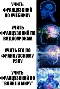 Учить французский по учебнику Учить французский по видиоурокам Учить его по французскому рэпу Учить французский по " Войне и Миру"