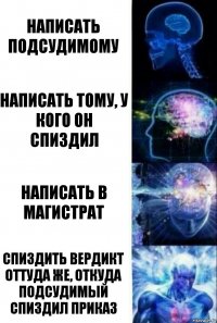 Написать подсудимому Написать тому, у кого он спиздил Написать в магистрат Спиздить вердикт оттуда же, откуда подсудимый спиздил приказ