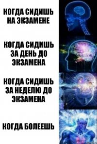 Когда сидишь на экзамене Когда сидишь за день до экзамена Когда сидишь за неделю до экзамена Когда болеешь