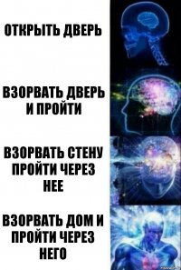 открыть дверь взорвать дверь и пройти взорвать стену пройти через нее взорвать дом и пройти через него