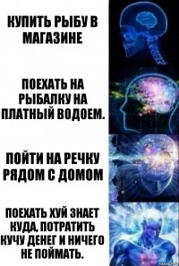 Купить рыбу в магазине Поехать на рыбалку на платный водоем. Пойти на речку рядом с домом Поехать хуй знает куда, потратить кучу денег и ничего не поймать.