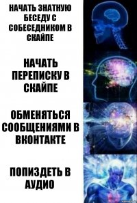 начать знатную беседу с собеседником в скайпе начать переписку в скайпе обменяться сообщениями в вконтакте попиздеть в аудио