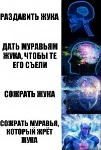 Раздавить жука Дать муравьям жука, чтобы те его съели Сожрать жука Сожрать муравья, который жрёт жука