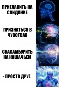 Пригласить на свидание Признаться в чувствах скаламбурить на кошачьем - просто друг.