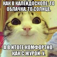 как в калейдоскопе: то облачка, то солнце, а в итоге комфортно. как с журой. у.