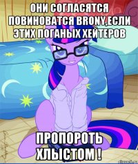 они согласятся повиноватся brony,если этих поганых хейтеров пропороть хлыстом !