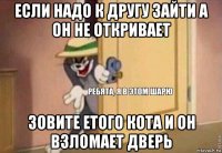 если надо к другу зайти а он не откривает зовите етого кота и он взломает дверь