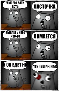 У моего бати есть ласточка Бывает у него что-то ломается И он едет на птичий рынок