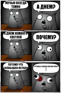 Ночью всегда темно А днем? А днем немного светлей Почему? Потому что солнышко встало От куда,с запада или востока?
?
?