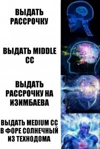 выдать рассрочку выдать middle сс выдать рассрочку на Изимбаева выдать Medium сс в форе солнечный из технодома