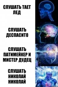 Слушать тает лед Слушать деспасито Слушать патимейкер и мистер дудец Слушать николай николай