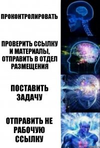 проконтролировать Проверить ссылку и материалы, отправить в отдел размещения Поставить задачу Отправить не рабочую ссылку