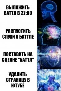 выложить баттл в 22:00 распустить слухи о баттле поставить на сценне "баттл" удалить страницу в ютубе