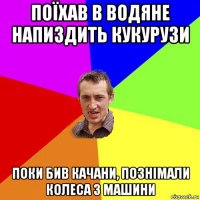 поїхав в водяне напиздить кукурузи поки бив качани, познімали колеса з машини